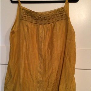 LOFT marigold color tank crochet detail size large NWT
